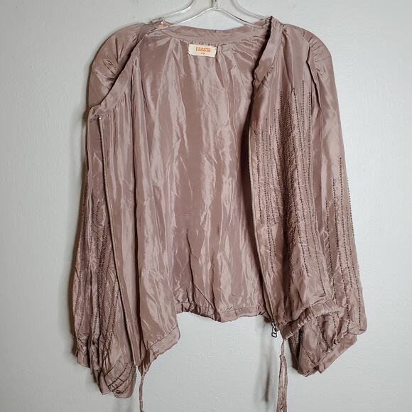 Raasta 100% Silk Beaded Bomber Jacket Size L Blush Pink Studded Bow Going Out - Picture 14 of 15